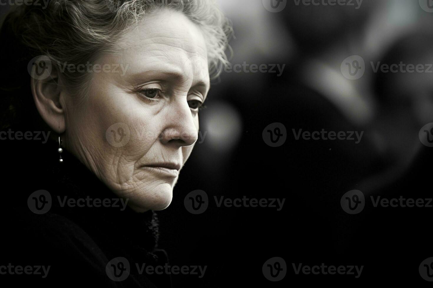 retrato do uma triste mulher com uma velório ramalhete do flores ai gerado foto