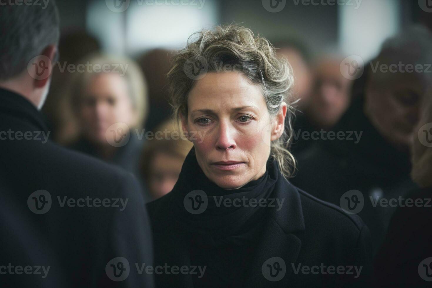 retrato do uma triste mulher com uma velório ramalhete do flores ai gerado foto