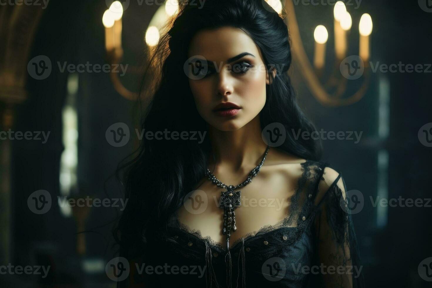 uma lindo gótico mulher retrato dentro uma tradicional gótico vestido.ai generativo foto