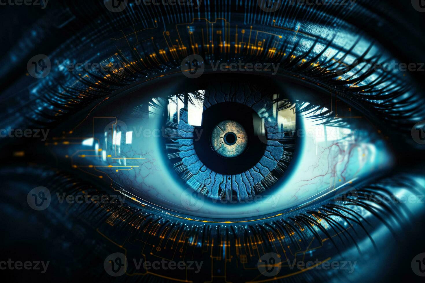futurista humano olho biométrico triagem para avançado digital segurança foto