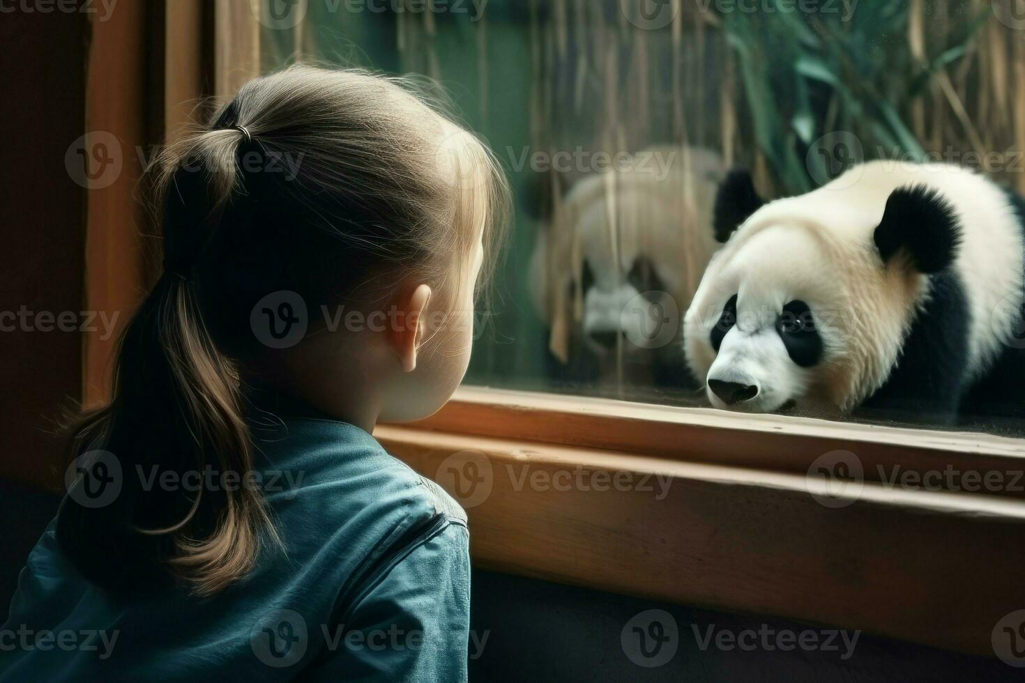 jardim zoológico criança panda janela. gerar ai foto