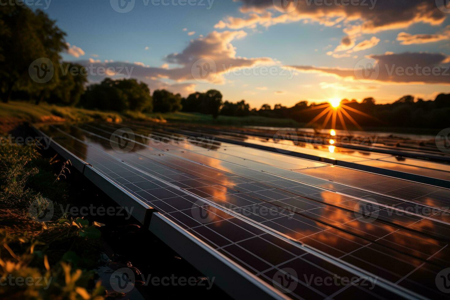 solar painéis com a Sol dentro a fundo ai gerado foto