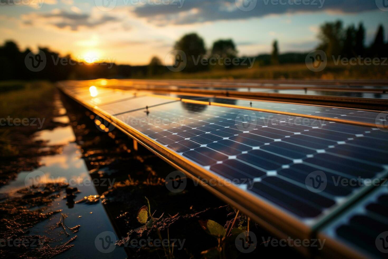 solar painéis com a Sol dentro a fundo ai gerado foto