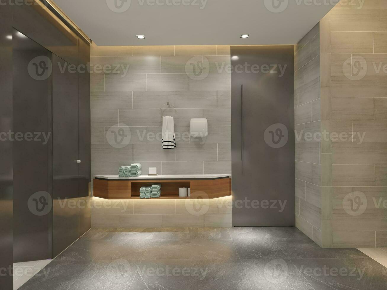 tomando banho dentro estilo elegante banho luminárias para uma sofisticado banheiro 3d Renderização foto