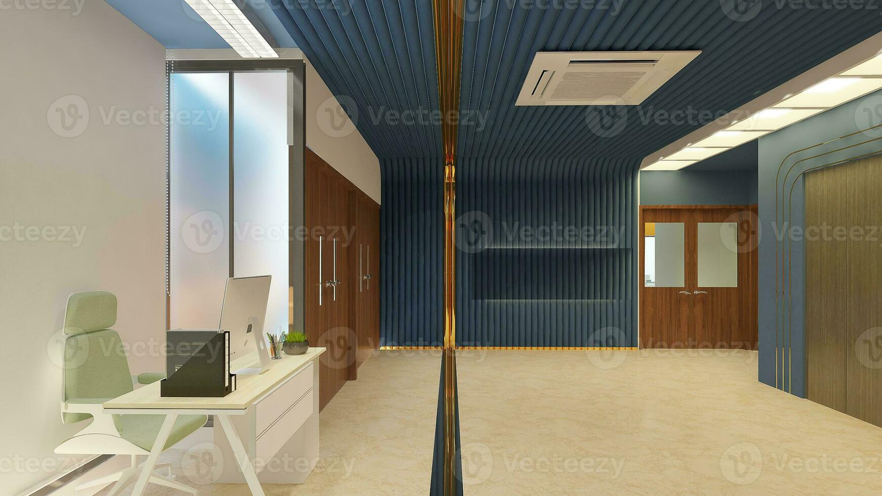 limpar \ limpo e lustroso contemporâneo interior Projeto para a escritório lobby 3d Renderização foto