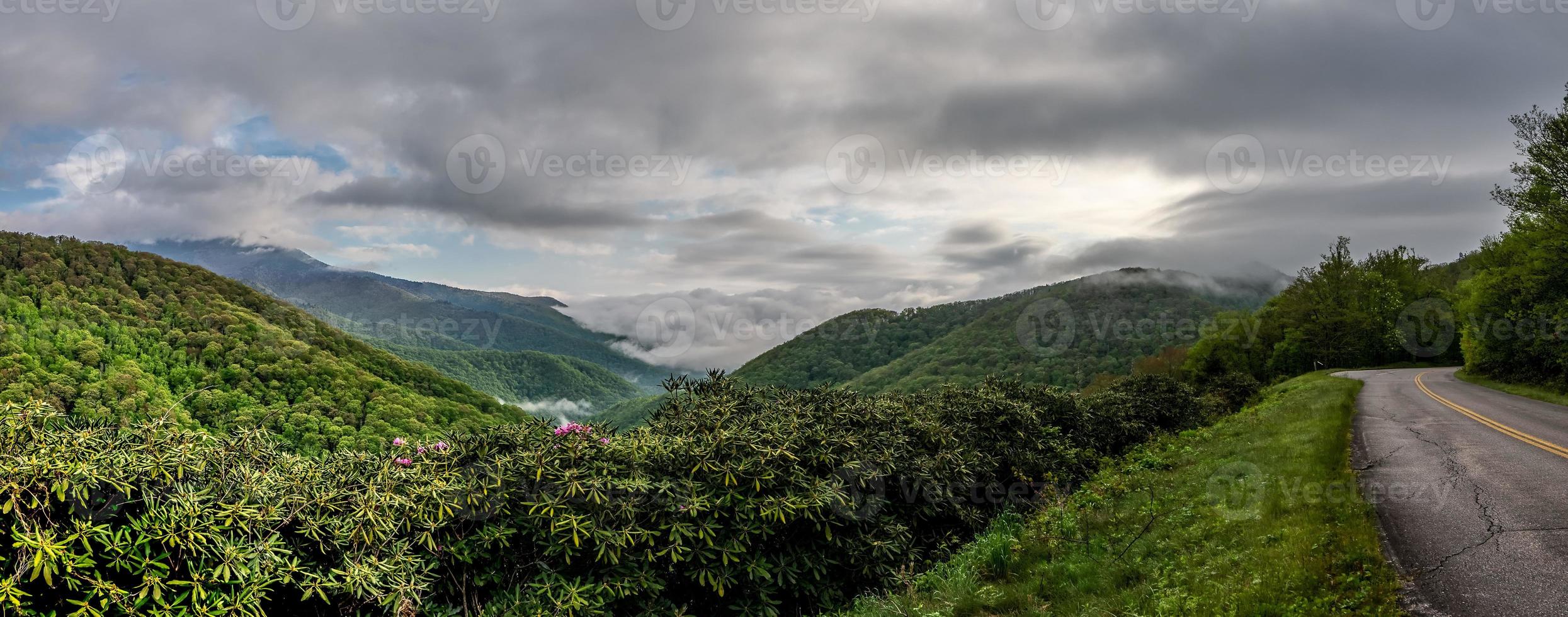 Blue Ridge Mountains perto de Mount Mitchell e jardins escarpados foto