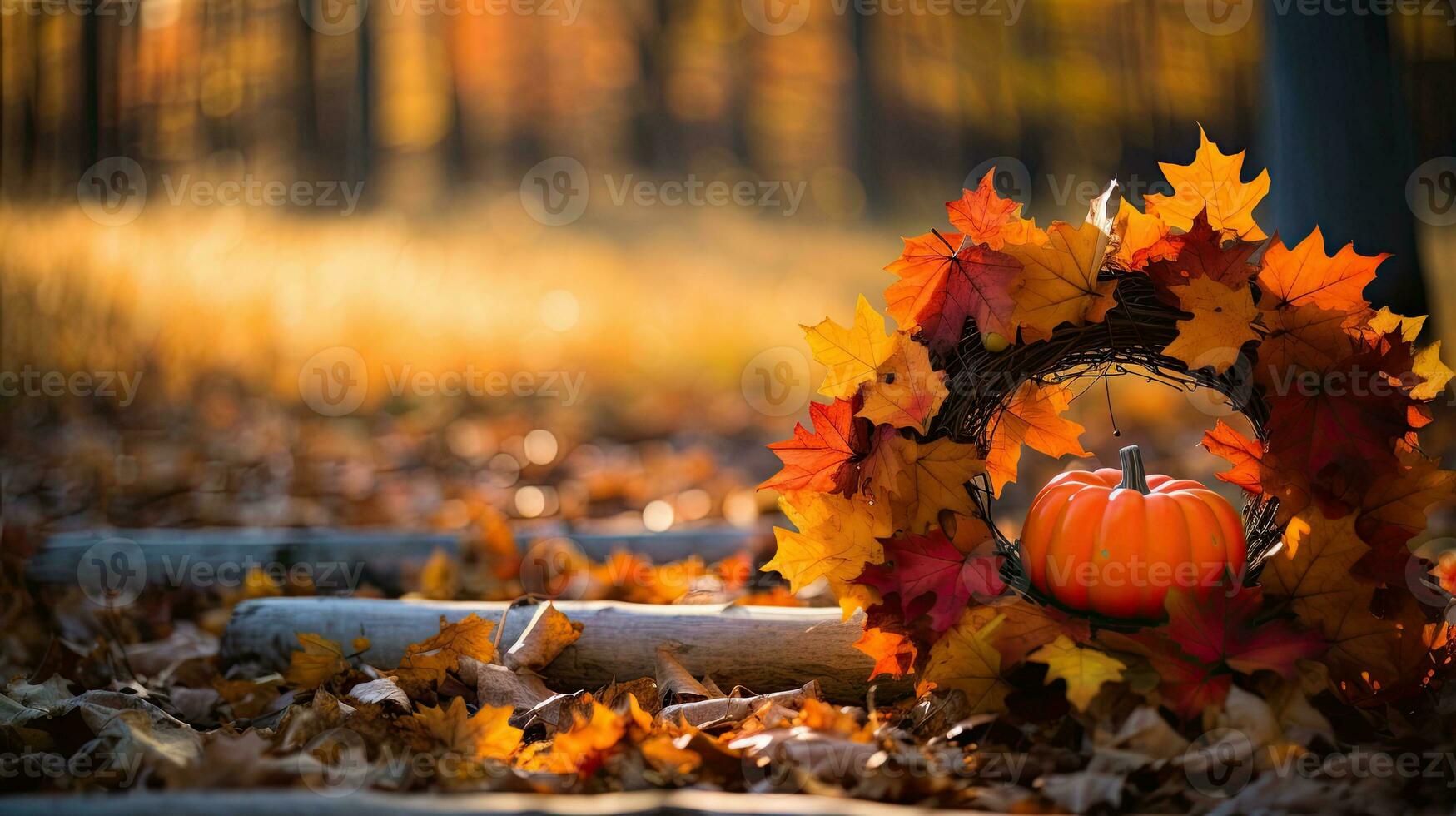 abóbora com outono folha guirlanda ai generativo foto