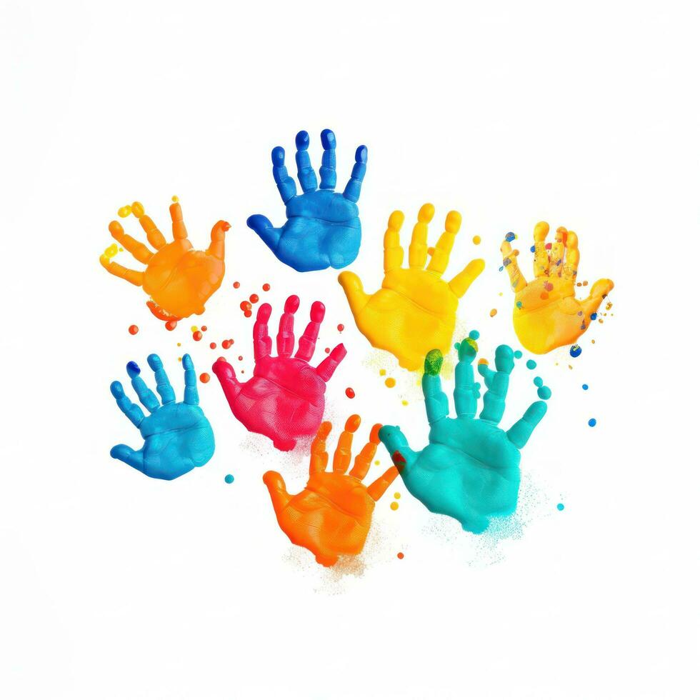 colorida impressões de mãos em branco fundo foto