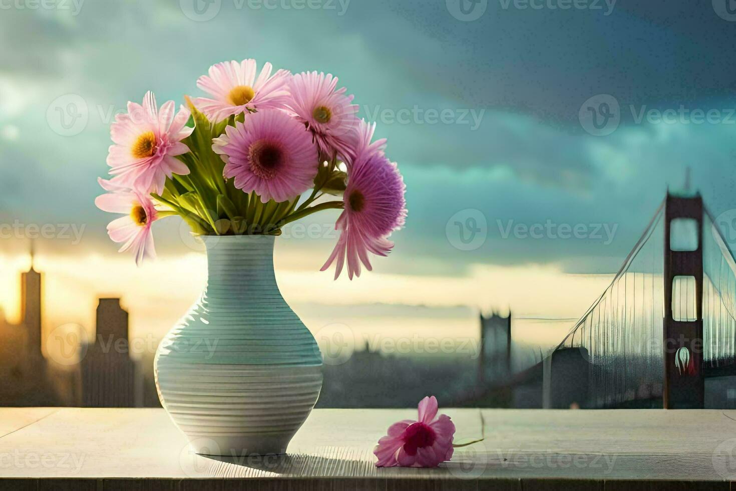 foto papel de parede flores, a cidade, a dourado portão ponte, flores, flores, flores, flores gerado por IA