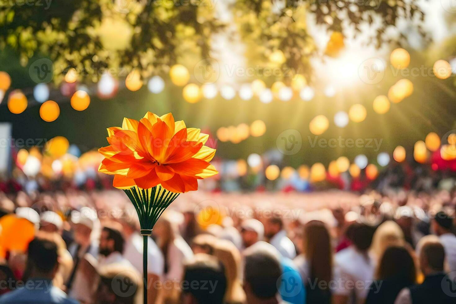 uma flor é dentro a meio do uma multidão do pessoas. gerado por IA foto