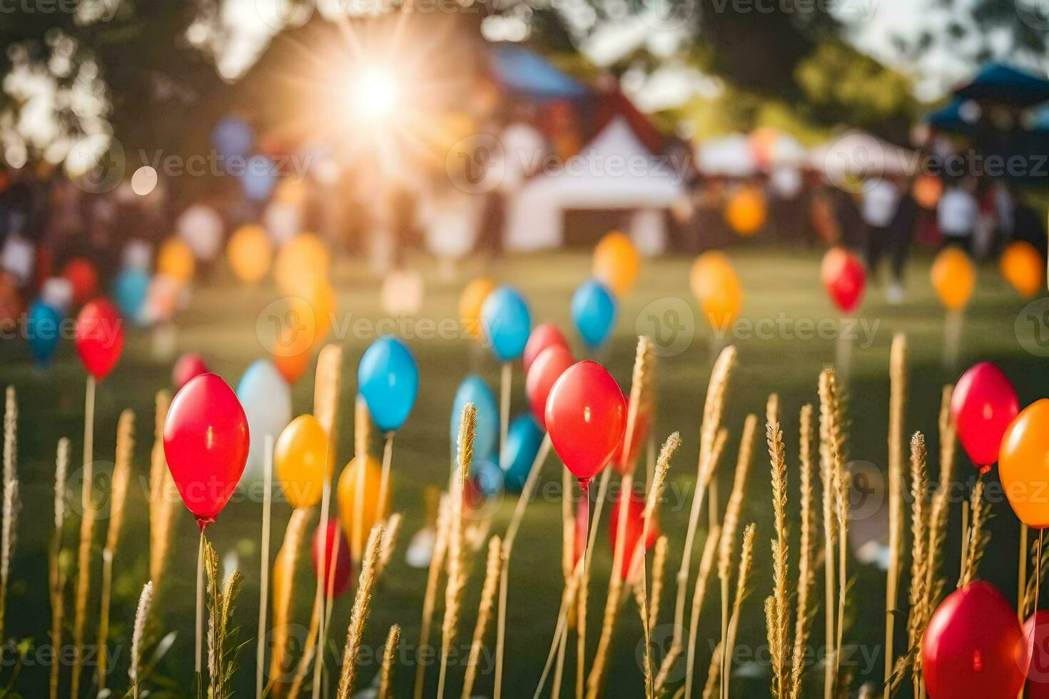 colorida balões dentro a Relva às uma festival. gerado por IA foto