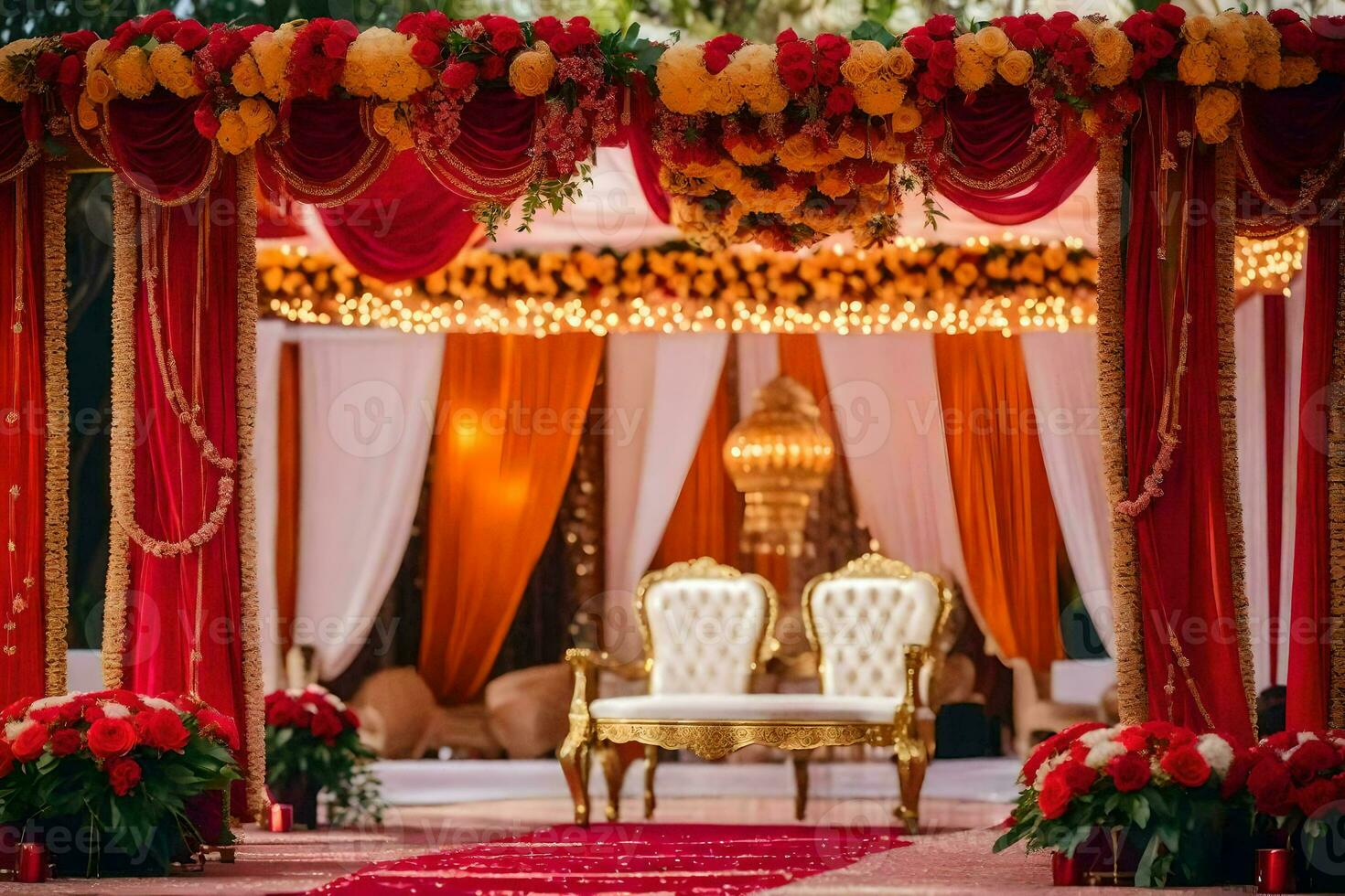 indiano Casamento cerimônia decoração. gerado por IA foto