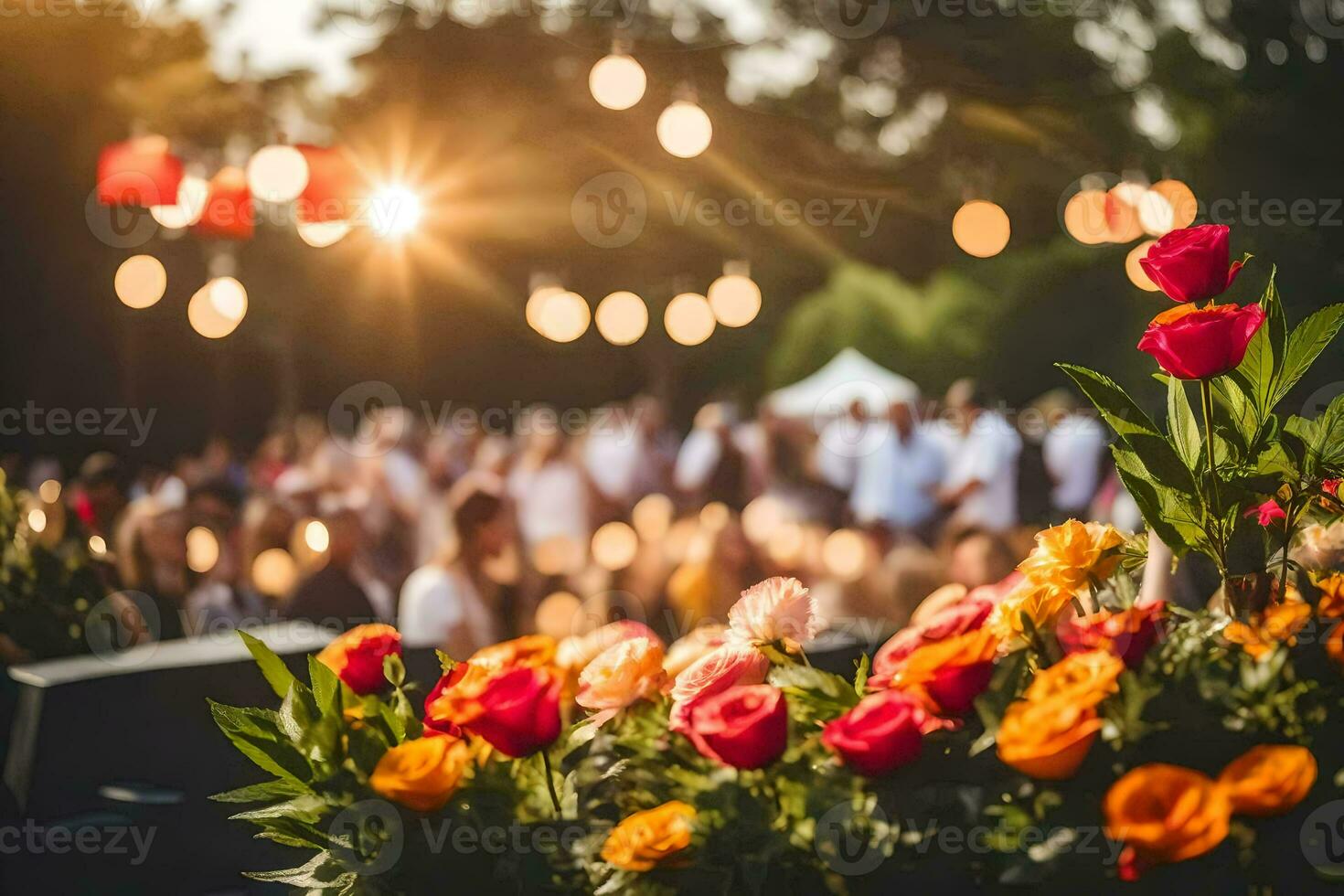 flores dentro uma vaso às uma casamento. gerado por IA foto