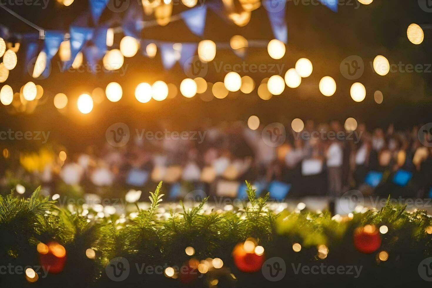 uma grupo do pessoas dentro frente do uma etapa às noite. gerado por IA foto