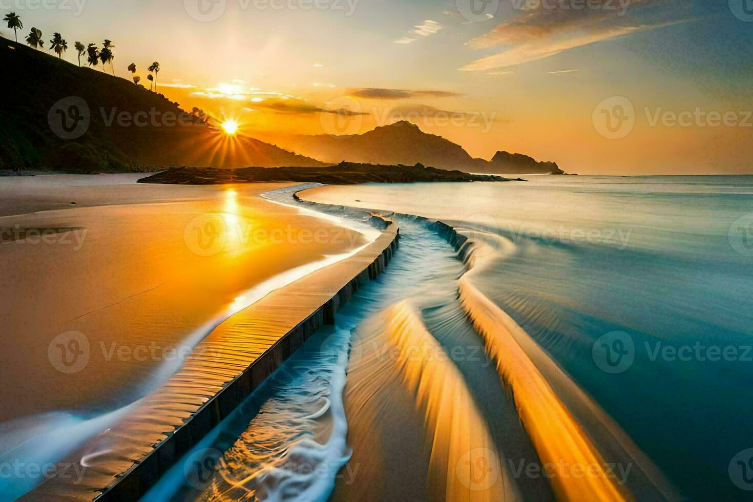 foto papel de parede a céu, mar, areia, ondas, a praia, a sol, a mar. gerado por IA