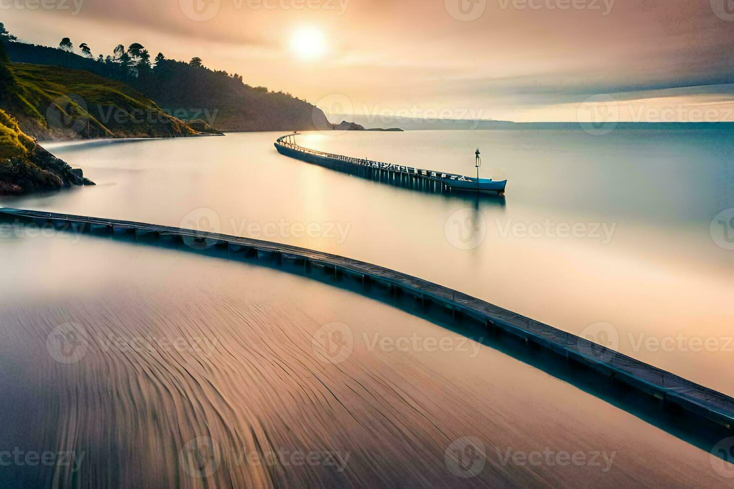 uma grandes exposição foto do uma cais às pôr do sol. gerado por IA