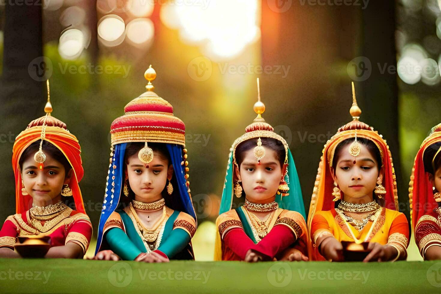 indiano crianças dentro tradicional figurinos. gerado por IA foto
