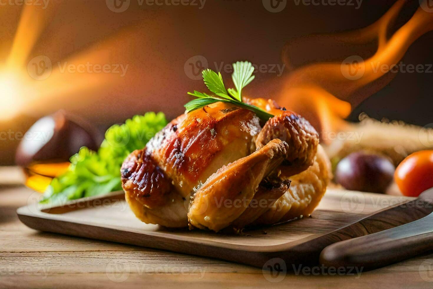 uma frango em uma corte borda com legumes e especiarias. gerado por IA foto