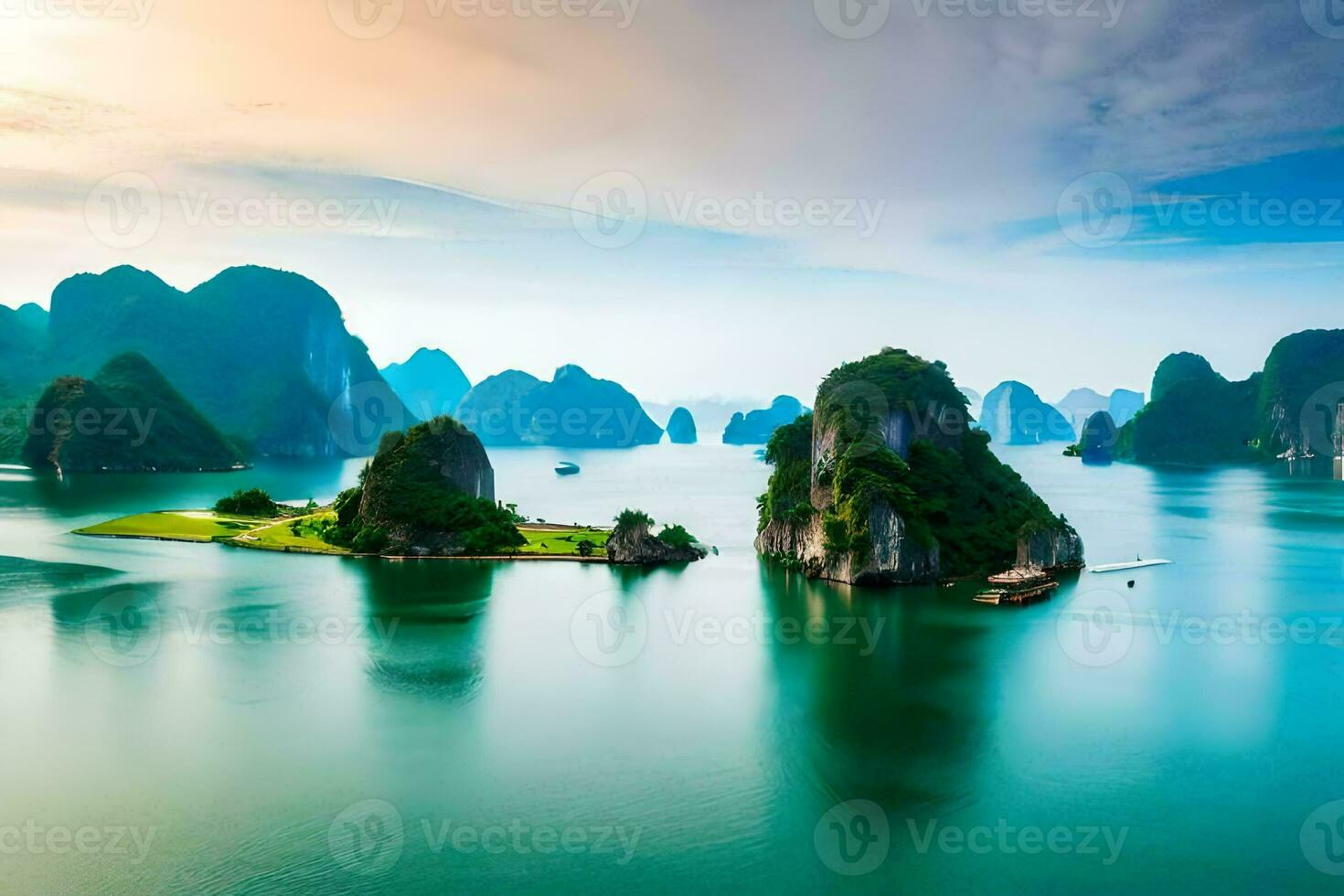 a lindo panorama do Halong baía. gerado por IA foto