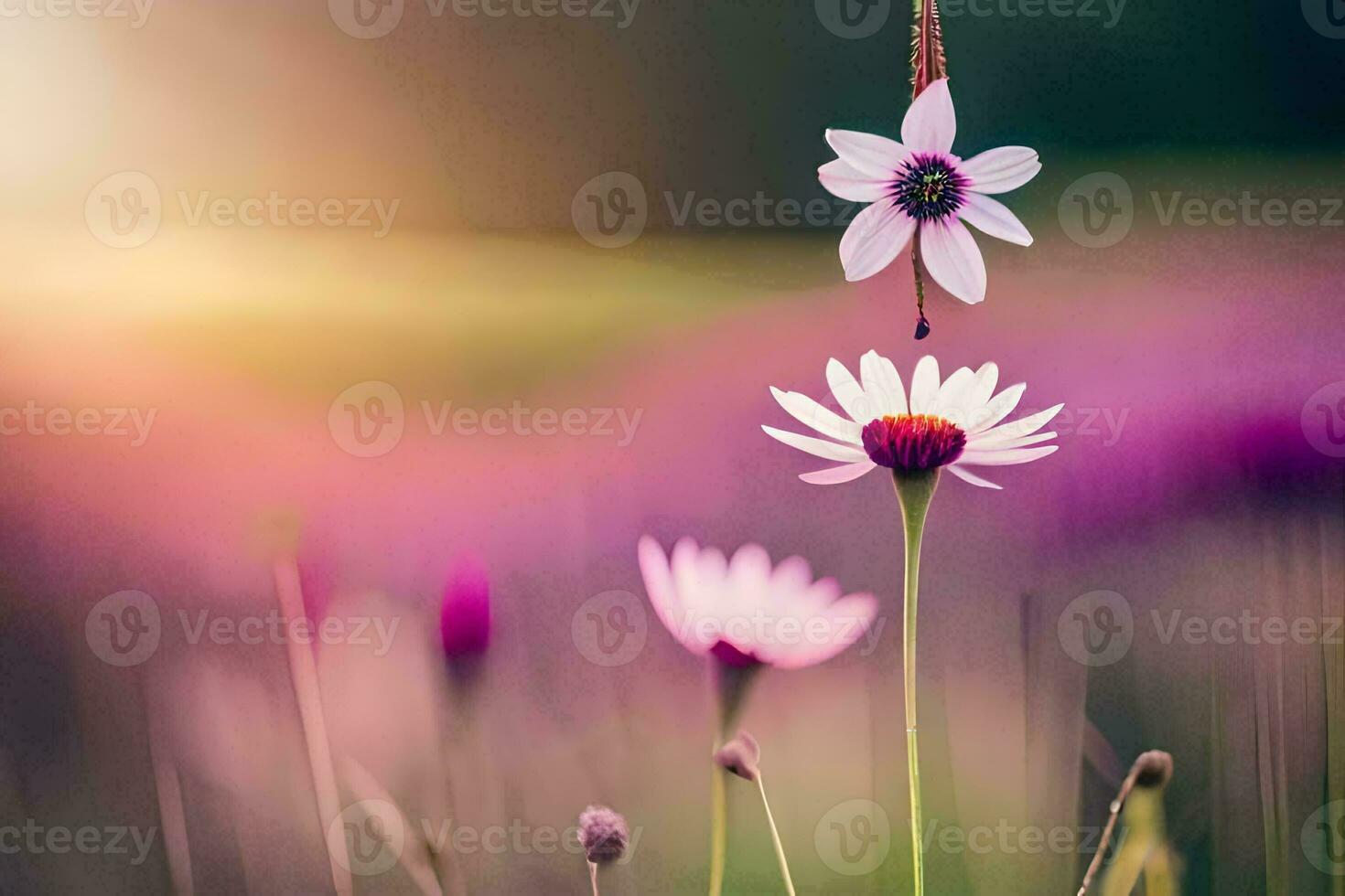 uma flor é vôo dentro a ar sobre uma campo. gerado por IA foto