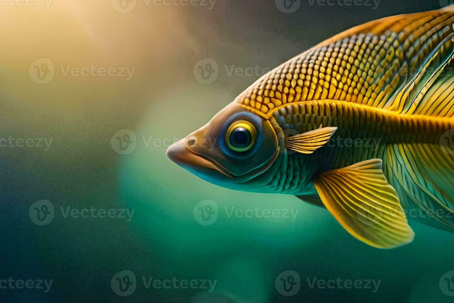 uma peixe com amarelo e azul barbatanas. gerado por IA foto