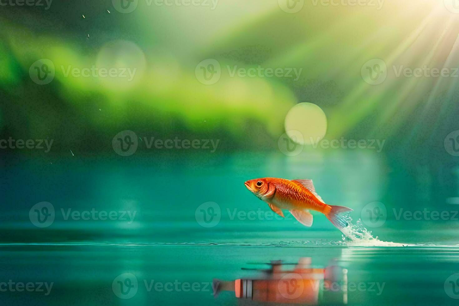 uma peixe pulando Fora do a água. gerado por IA foto