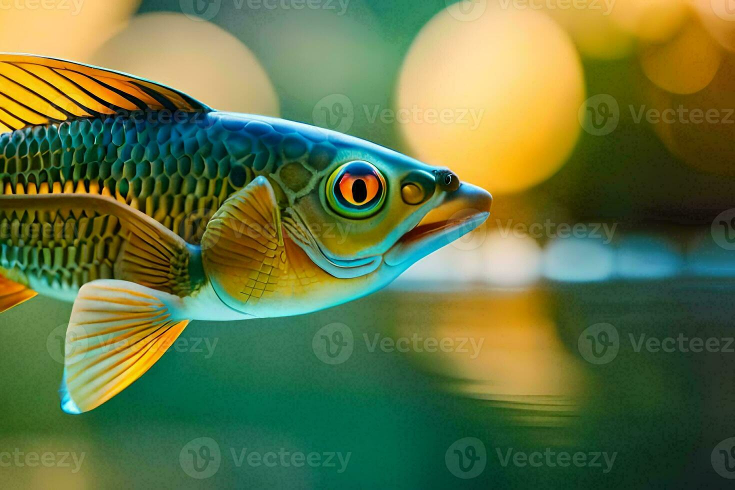 uma peixe com brilhante laranja olhos é natação dentro a água. gerado por IA foto