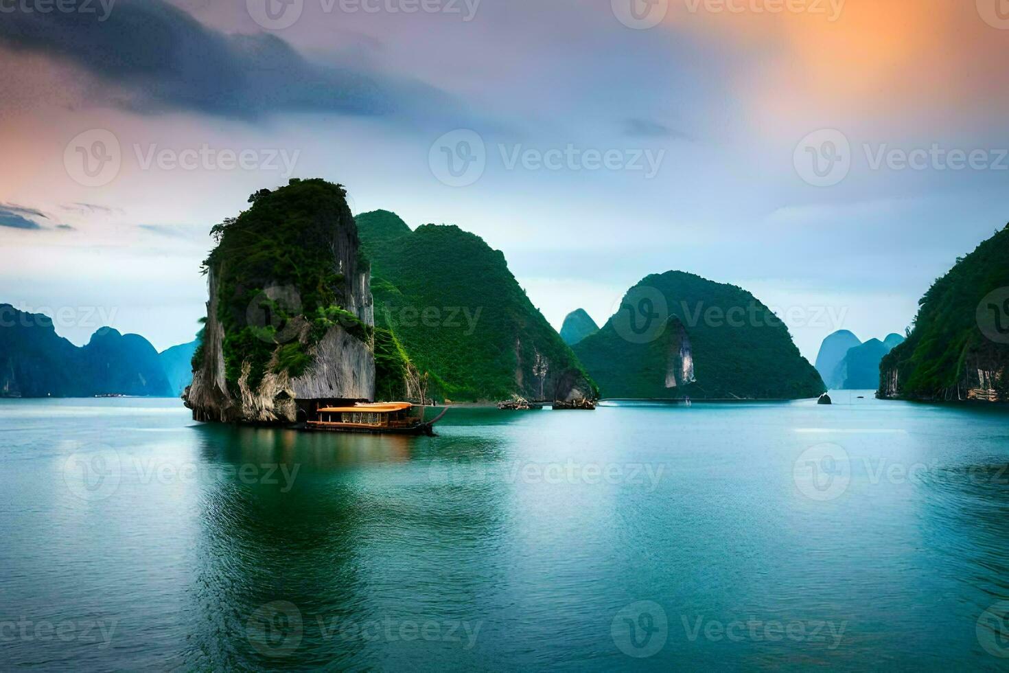 a lindo cenário do Halong baía. gerado por IA foto