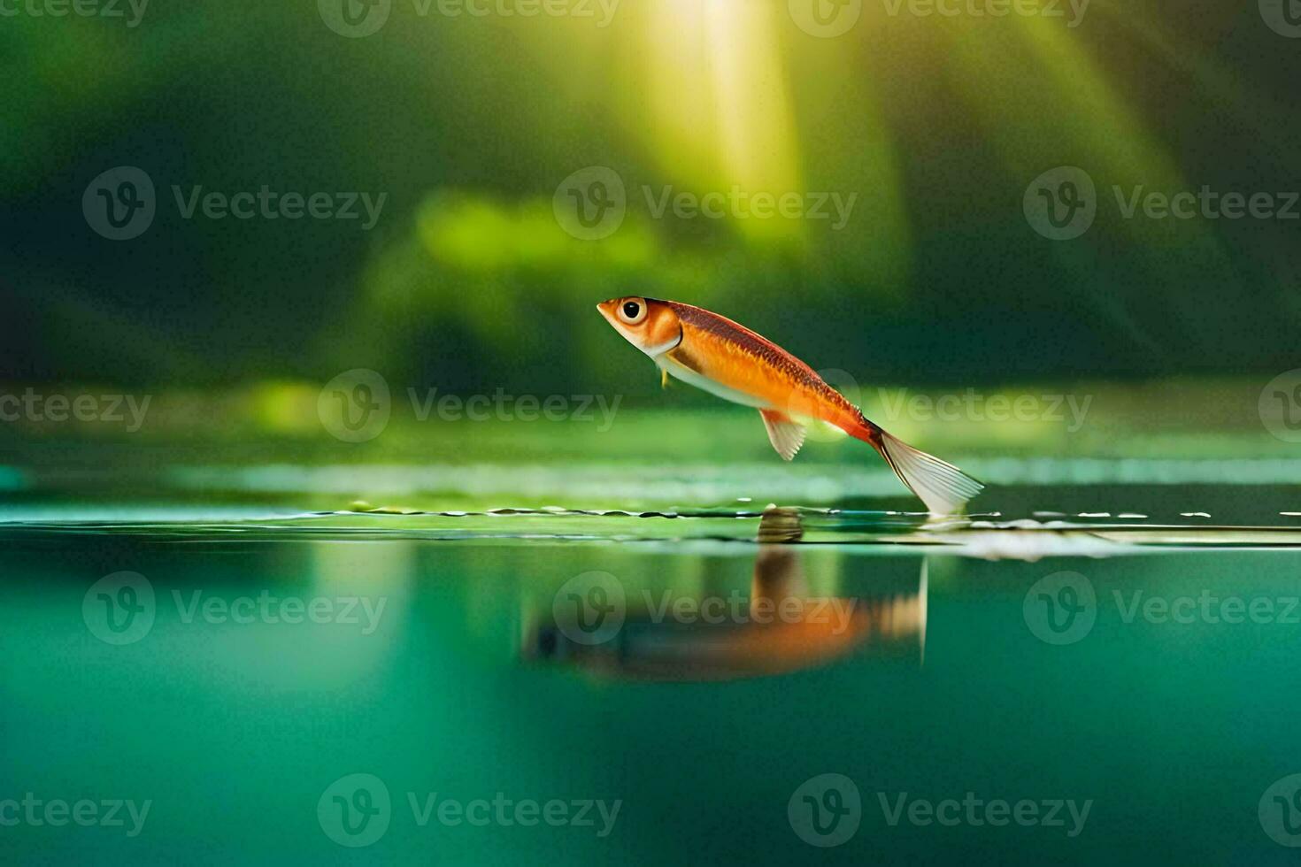 peixinho pulando Fora do a água. gerado por IA foto