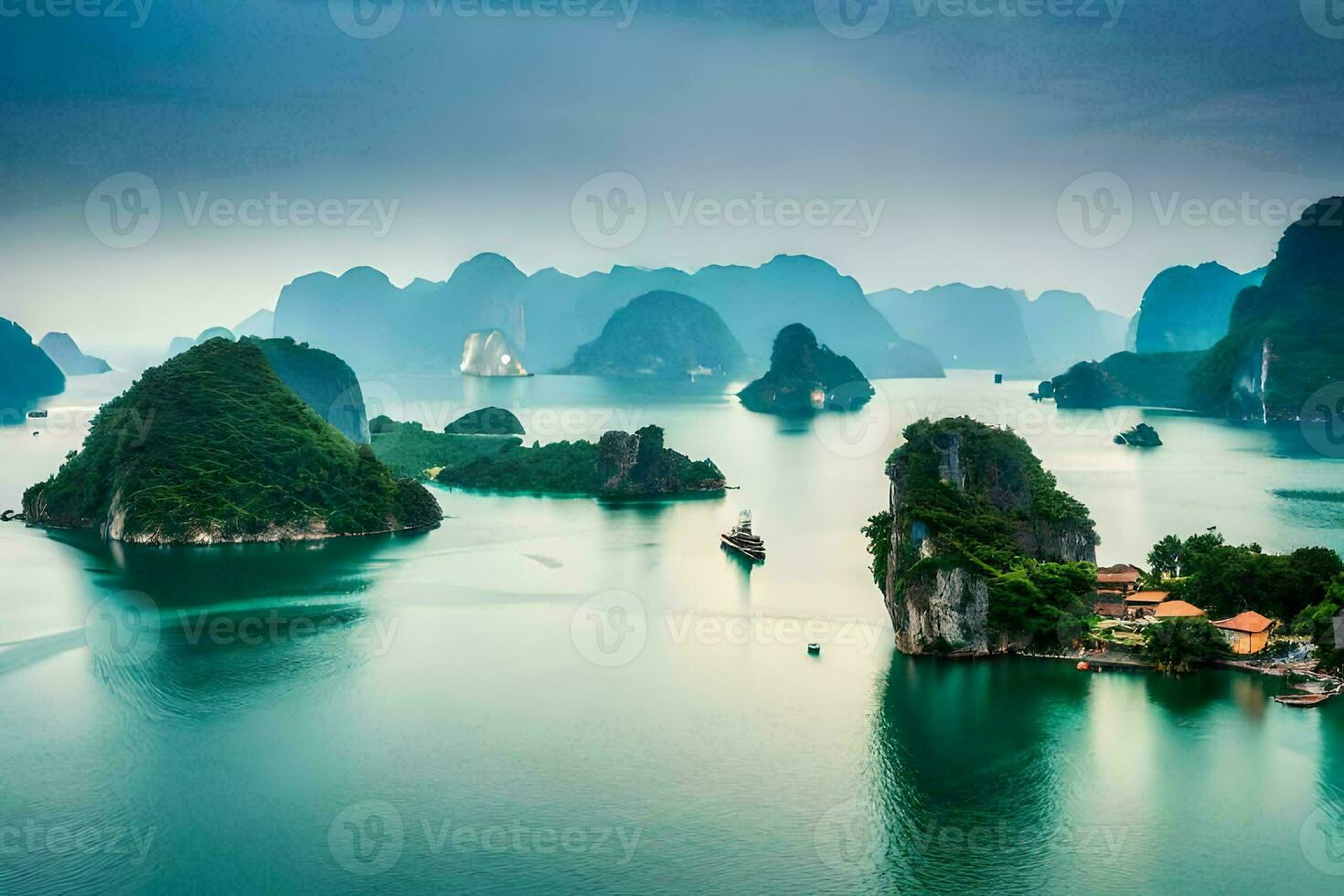 a lindo panorama do Halong baía. gerado por IA foto