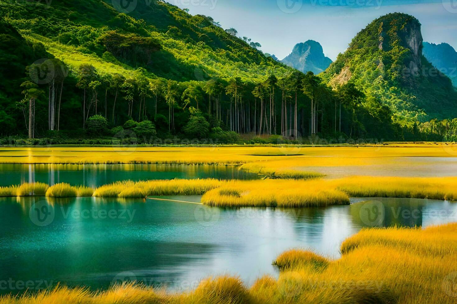 a Yangshuo lago dentro China. gerado por IA foto