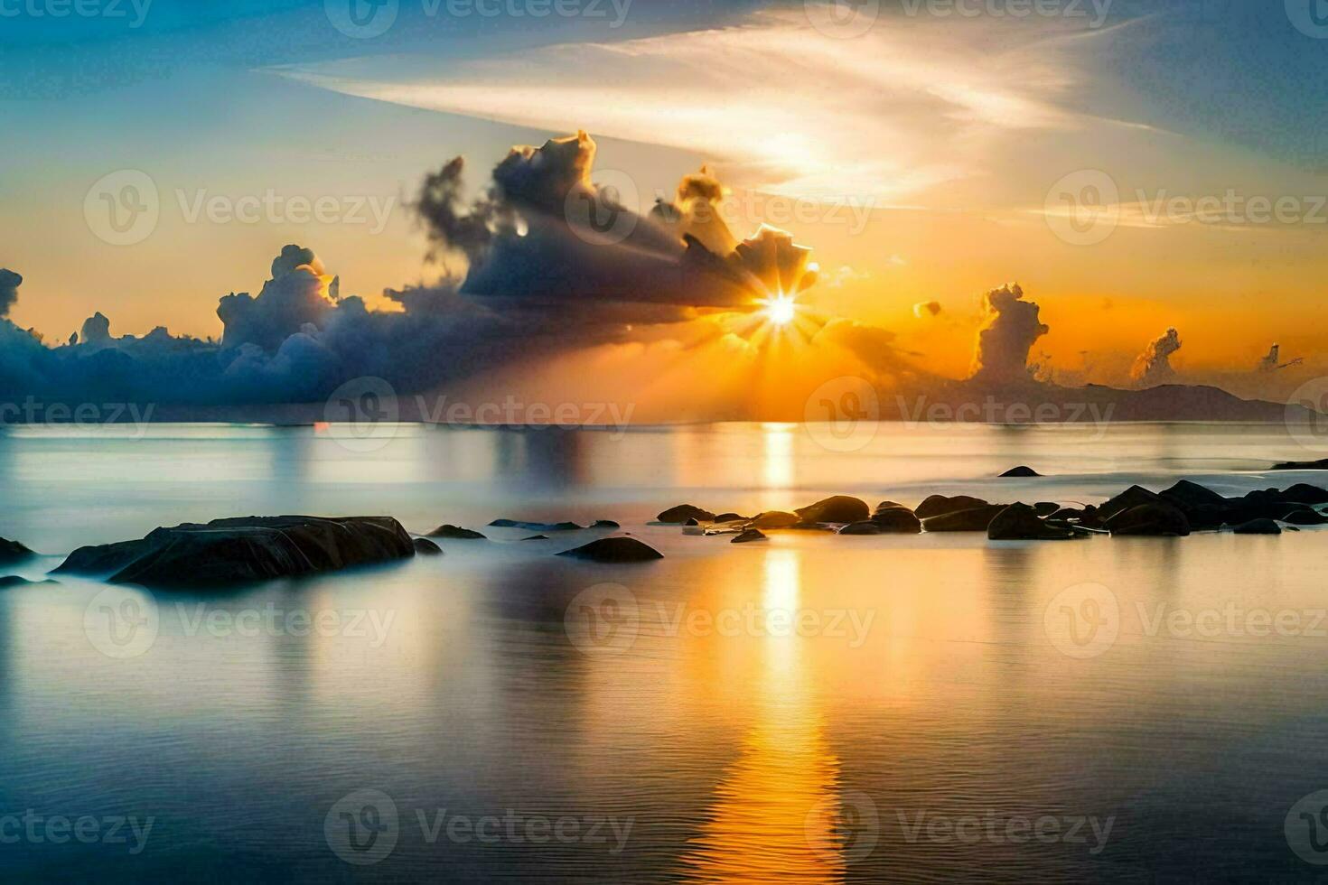 a Sol sobe sobre a oceano dentro isto lindo foto. gerado por IA foto