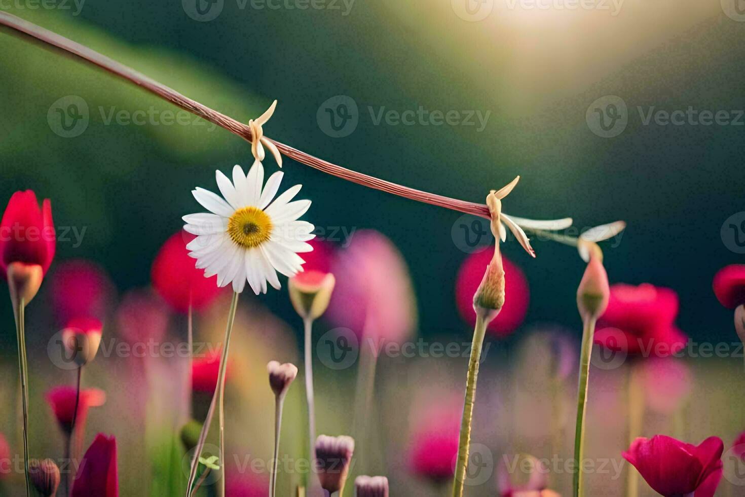 foto papel de parede a céu, flores, a sol, a flores, a campo, a campo,. gerado por IA