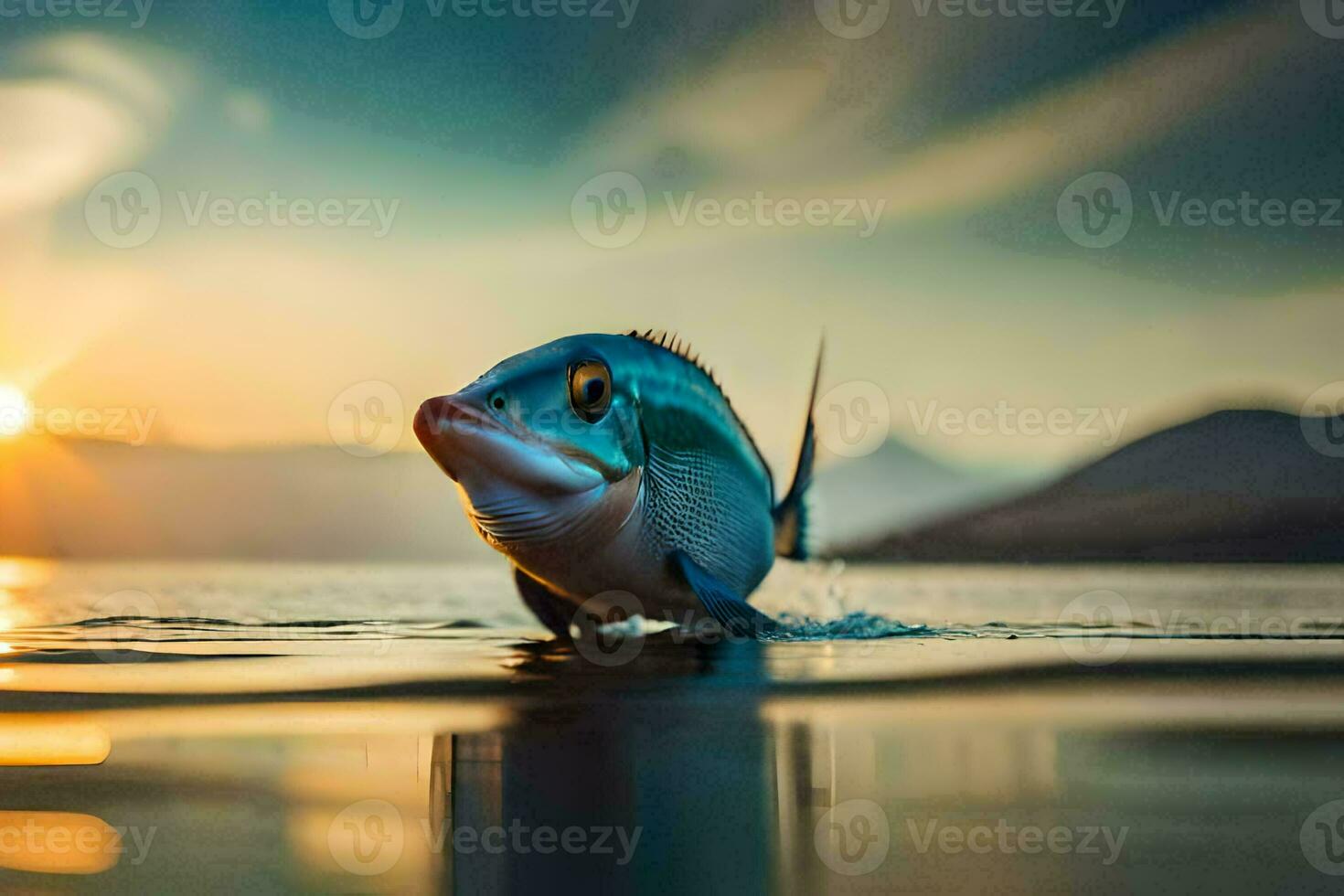 foto papel de parede a céu, peixe, água, pôr do sol, a mar, a mar, a mar. gerado por IA