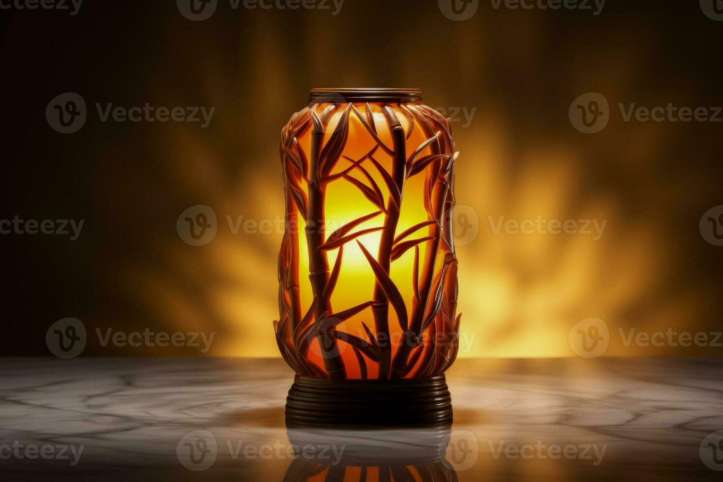 exótico bambu mesa luminária emitindo caloroso tropical brilho isolado em uma gradiente fundo foto