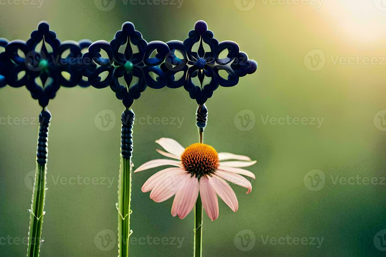 uma flor é suspensão a partir de uma cerca. gerado por IA foto