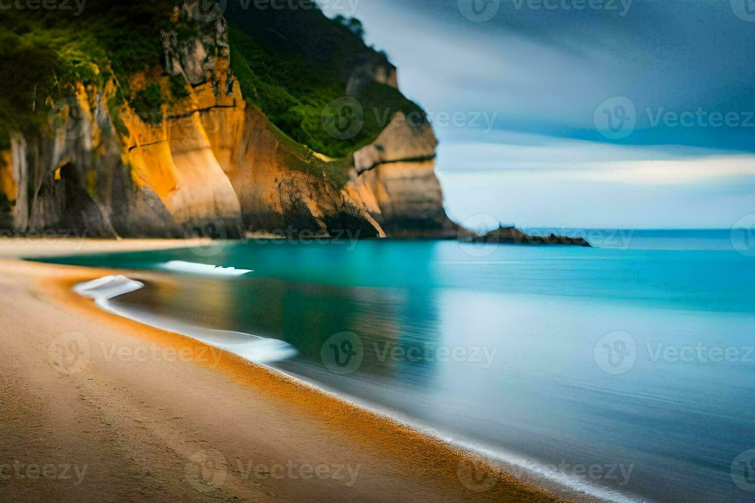 uma grandes exposição foto do uma de praia e falésias. gerado por IA