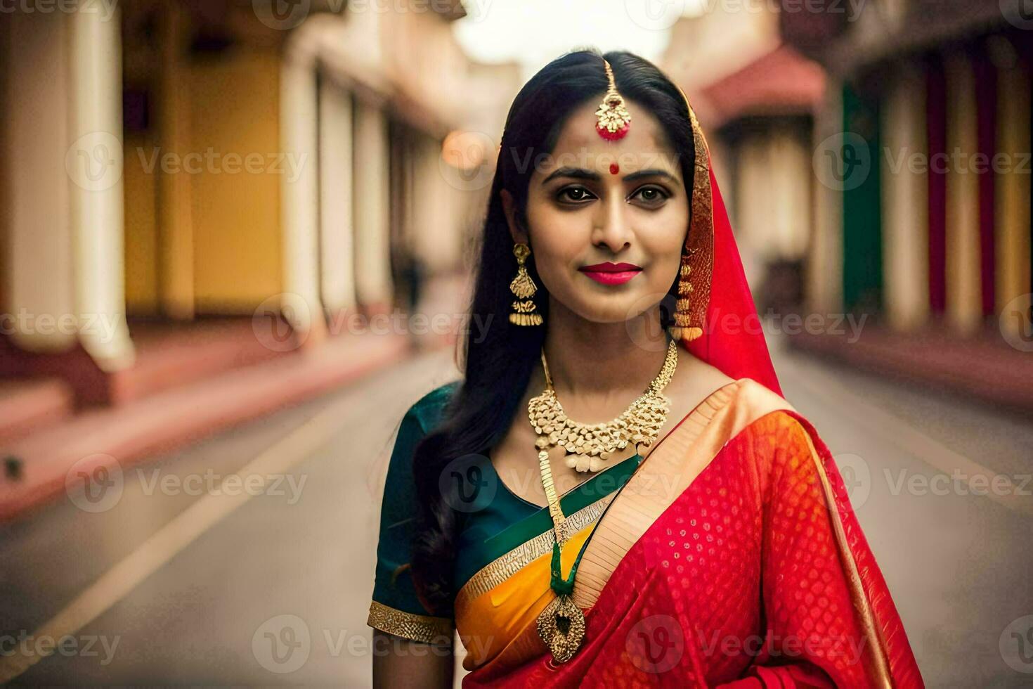 uma lindo indiano mulher dentro tradicional traje. gerado por IA foto