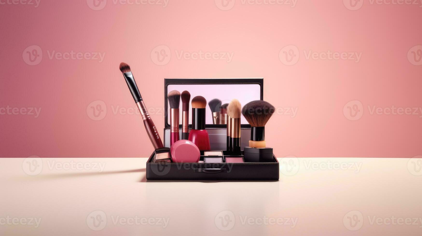 Cosmético produtos em uma Rosa fundo foto