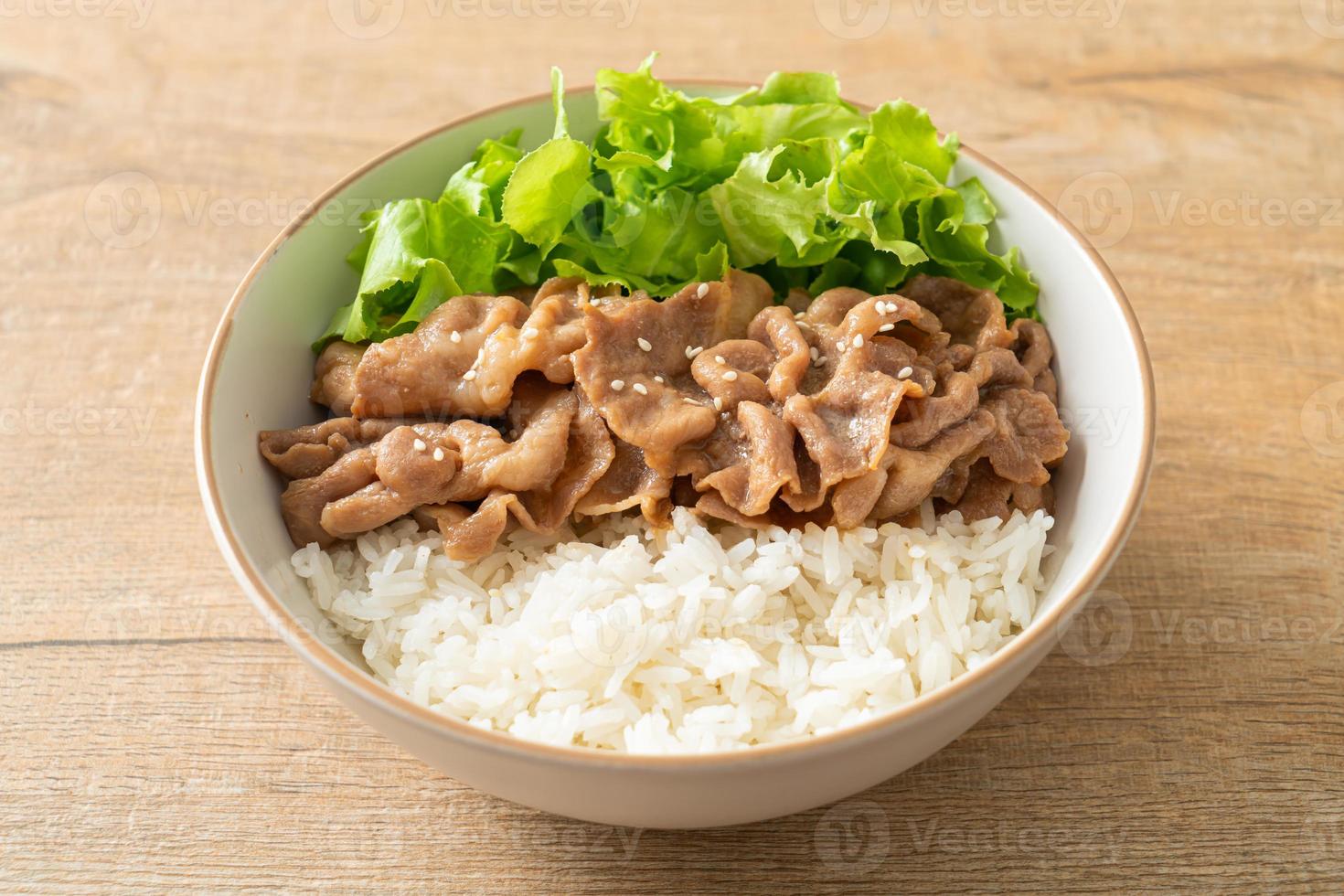 tigela de arroz donburi de porco japonês foto