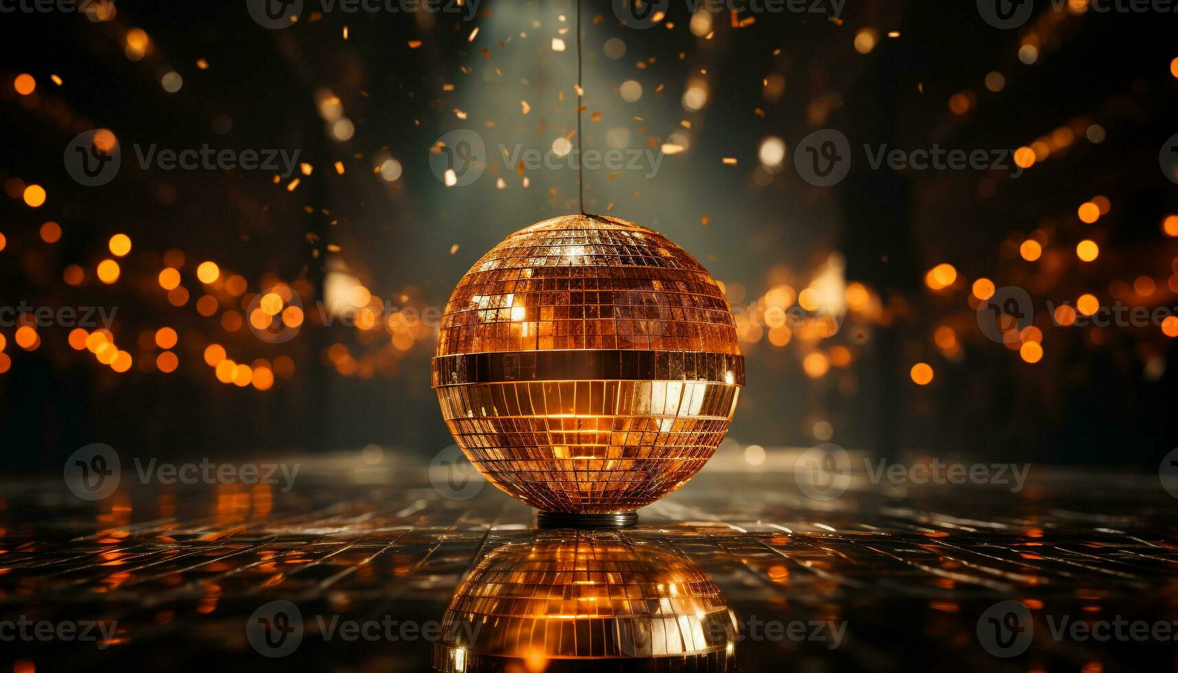 vida noturna iluminado de discoteca bola reflexão, celebração dentro brilhante esfera gerado de ai foto