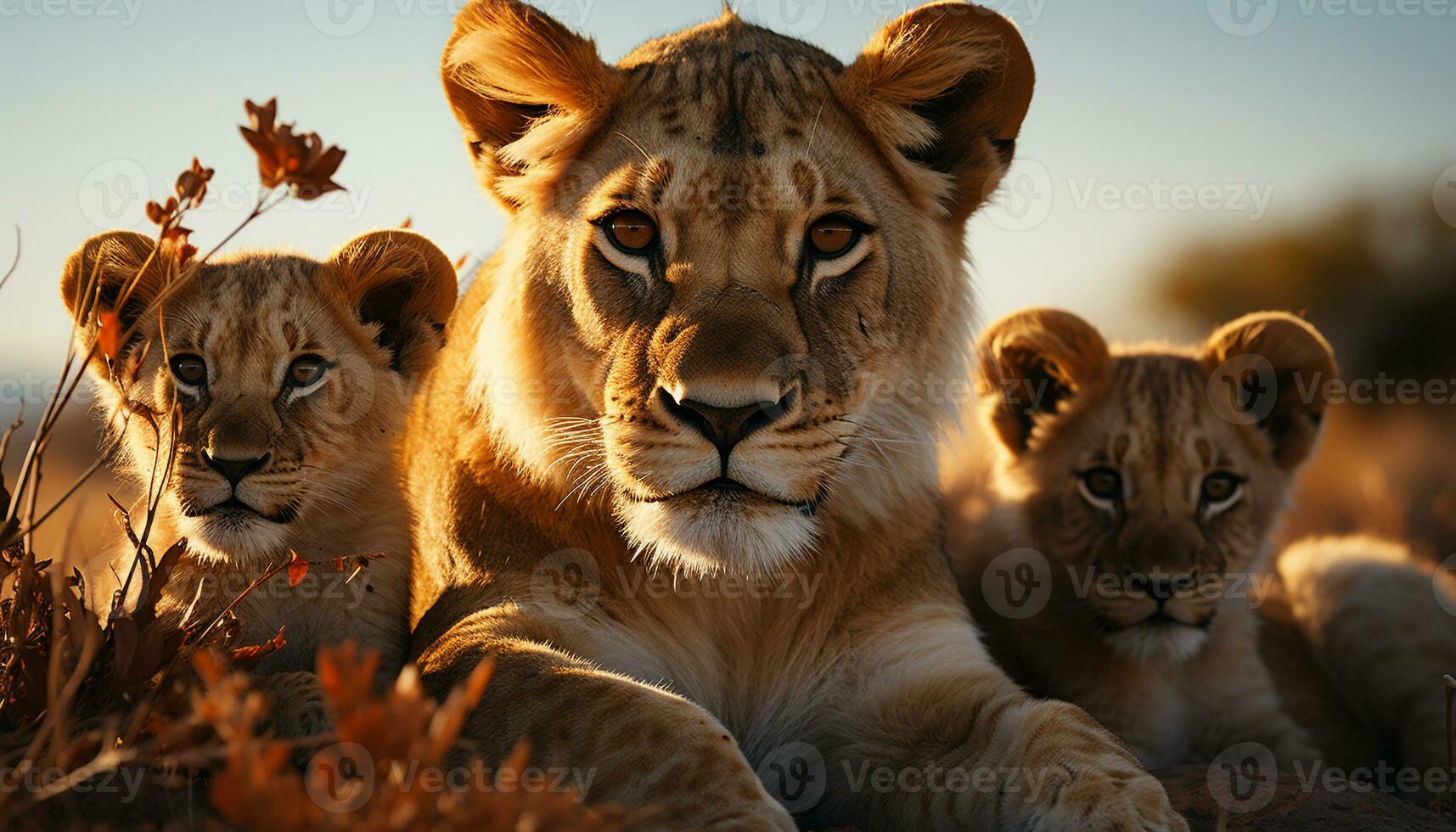 majestoso leoa e fofa leão filhote dentro africano região selvagem gerado de ai foto