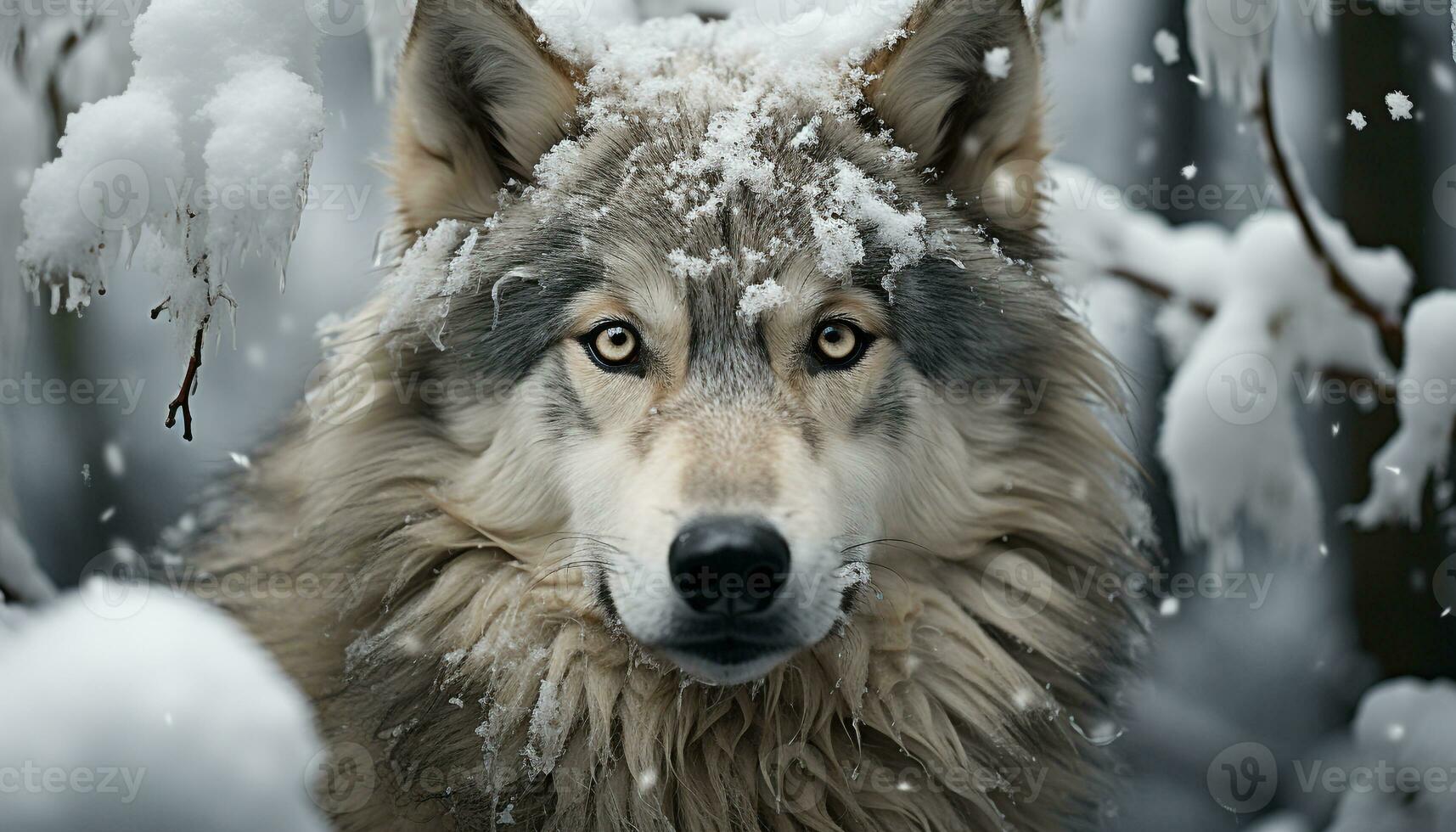 uma fofa inverno cachorro dentro a neve, olhando às Câmera gerado de ai foto