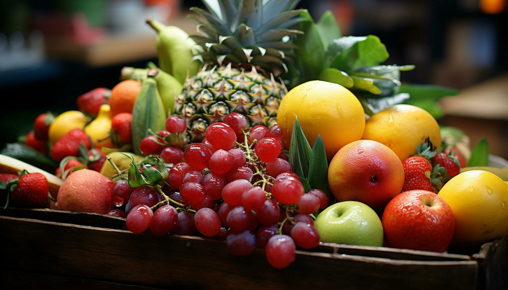 frescor e natureza dentro uma cesta do saudável, colorida frutas gerado de ai foto
