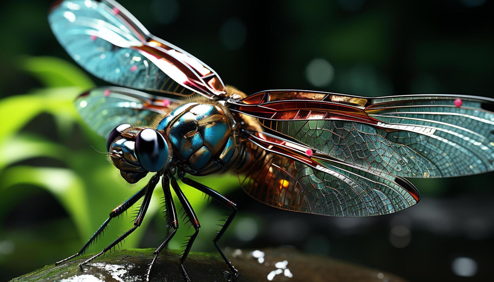 vibrante cores do natureza inseto asa, animal olho, verde folha gerado de ai foto