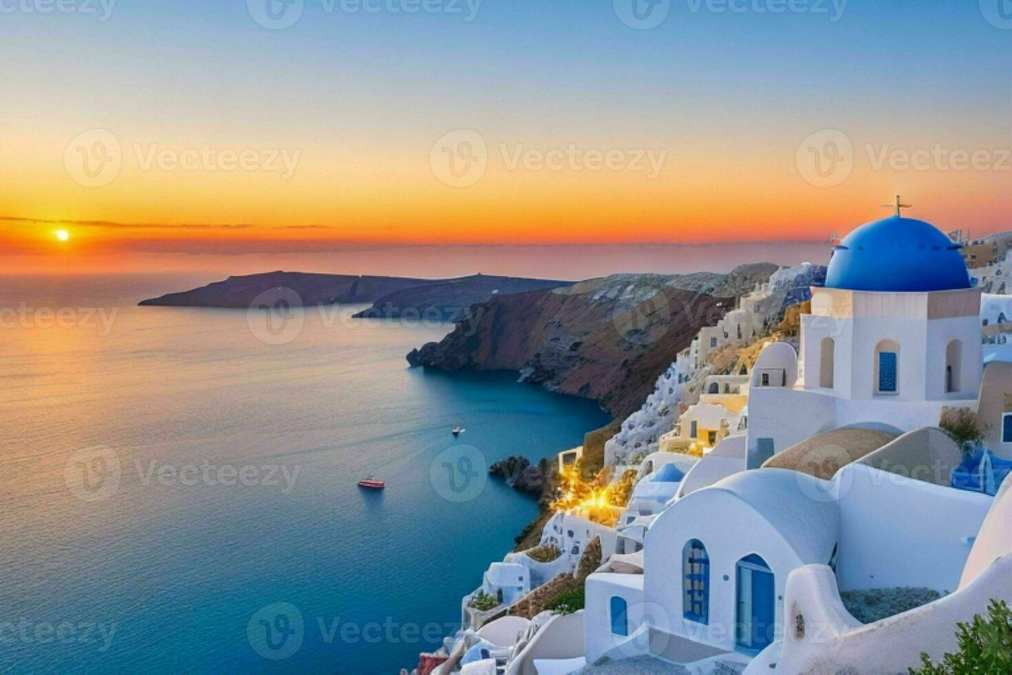 panorama Mediterrâneo santorini ilha, Grécia . ai generativo pró foto