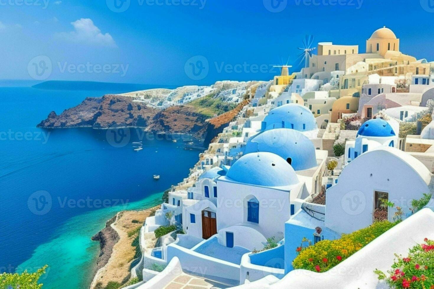 panorama Mediterrâneo santorini ilha, Grécia . ai generativo pró foto