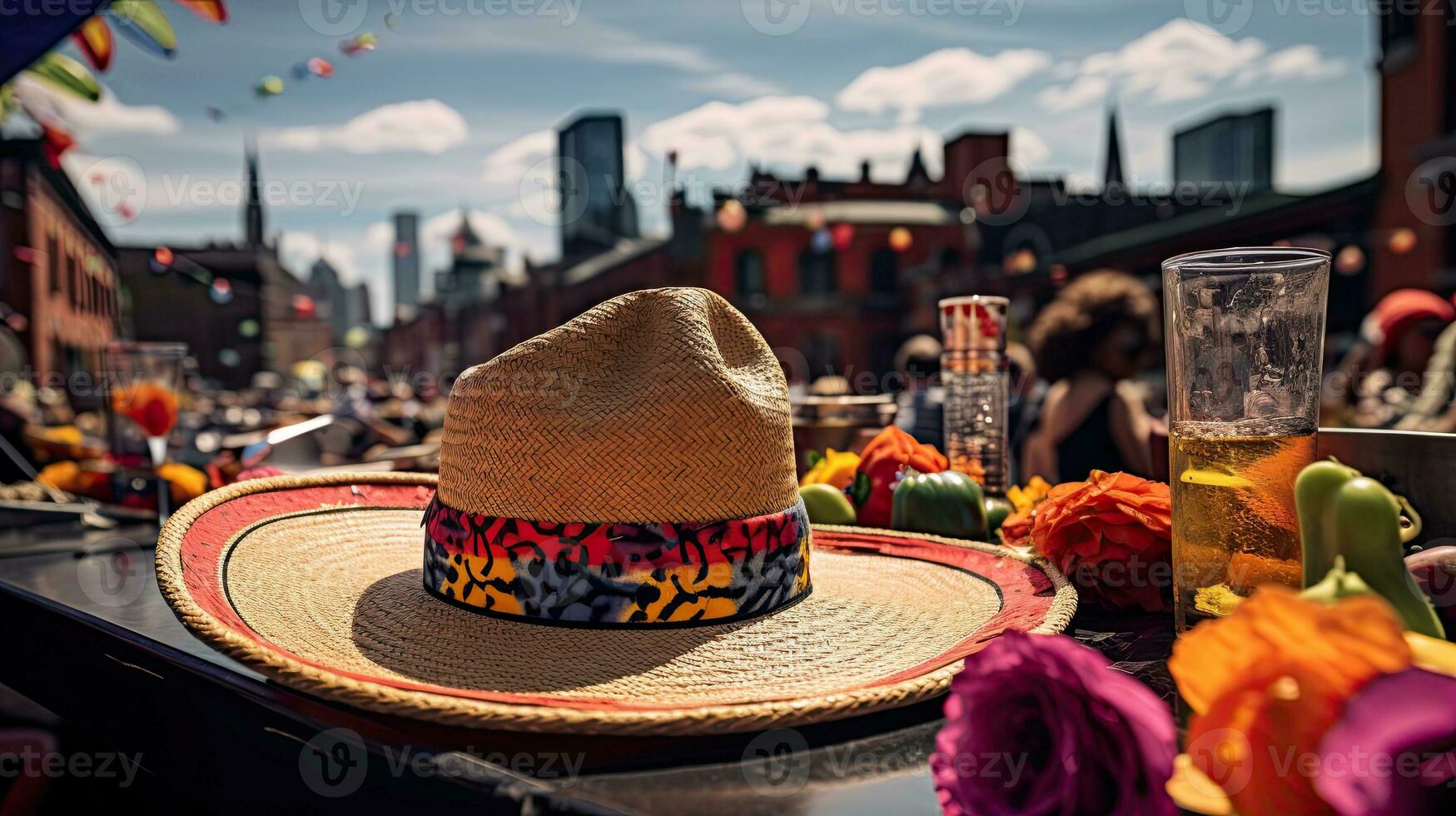 fresco coquetel com sombrero em a mesa ai generativo foto