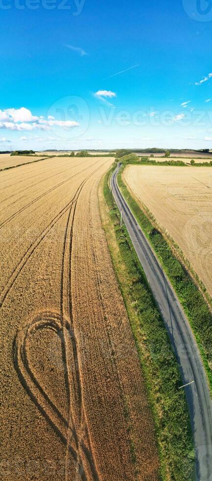 Alto ângulo cenas do britânico agrícola fazendas às campo panorama perto luton cidade do Inglaterra ótimo Grã-Bretanha do Reino Unido. cenas estava capturado com drones Câmera foto