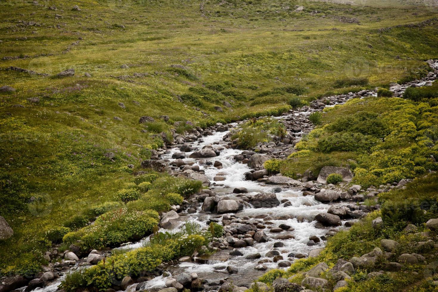 vista do riacho fluindo pelas montanhas, belezas naturais foto